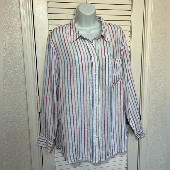 GAP Linen Blend Striped Button-Down Shirt Size M – Relaxed Fit Summer Essential - Picture 12 of 14
